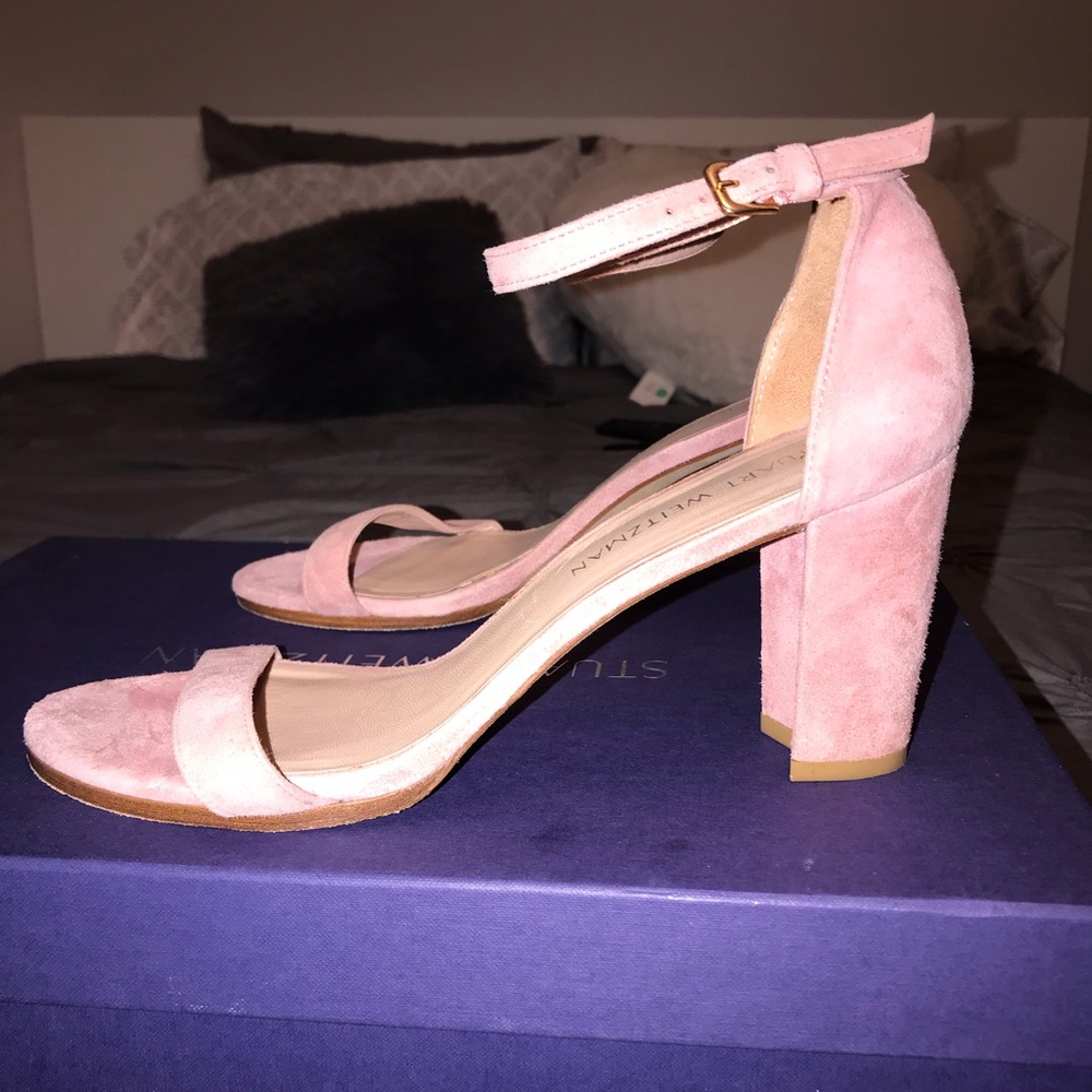 Stuart Weitzman size 9.5/10 pink suede Nudist sandal. Authentic, comfortable.